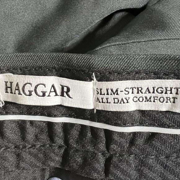 Haggar Pants Mens 40x30 Gray Slim Straight Fit Flex Waist All Day Comfort NEW - Picture 5 of 10
